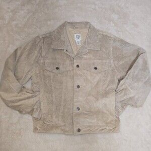 GAP Genuine Suede Leather Trucker Jacket Beige Tan Vintage 90s Men’s Small 100%